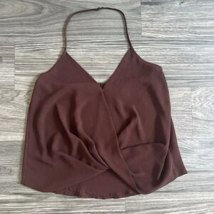 Anna Grace Chiffon Camisole V-Neck Halter Top Brown Size Small